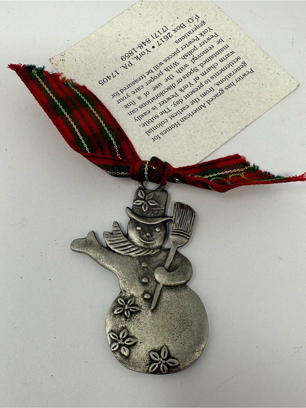 York Pewter Snowman Christmas Ornament Pennsylvania Made In USA A1